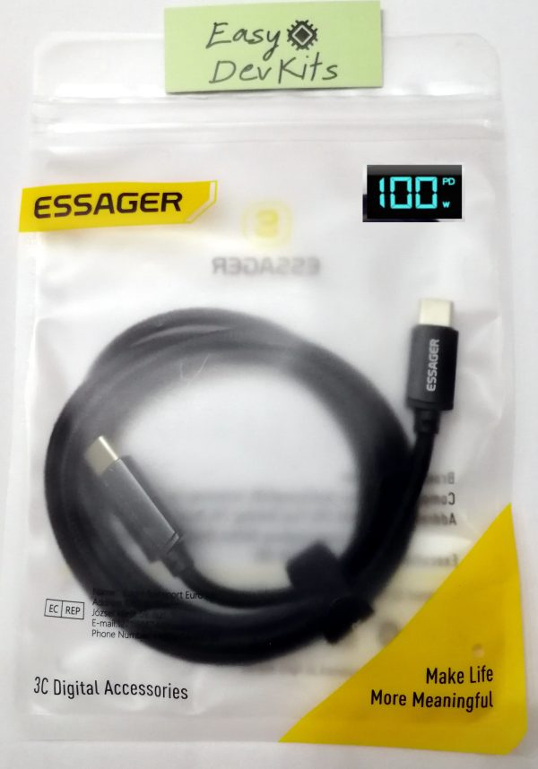 1m Essager USB Typ C auf Typ C Schnellladekabel 100W mit Display - Ladekabel 7A