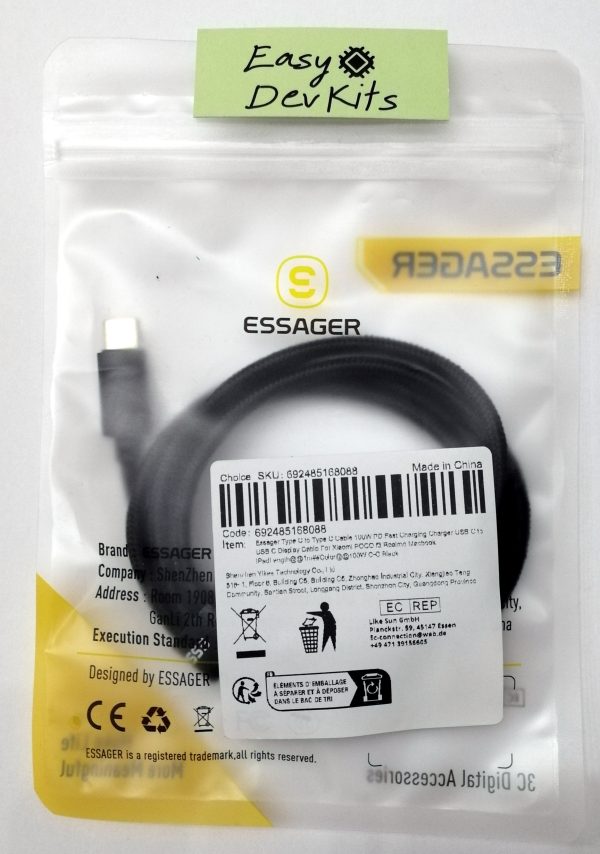 1m Essager USB Typ C auf Typ C Schnellladekabel 100W mit Display - Ladekabel 7A – Bild 2